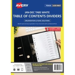 Avery L7411-12 Dividers PP A4 Jan-Dec Index Tabs White 23697